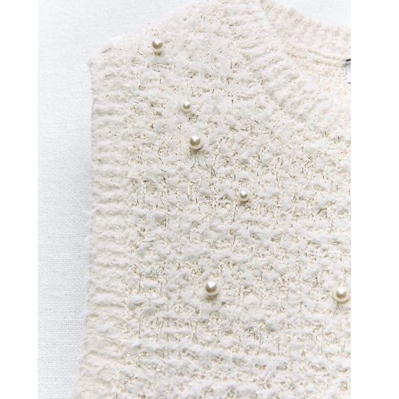 ZARA PEARL TRIM KNIT MINI DRESS - Picture 6 of 7